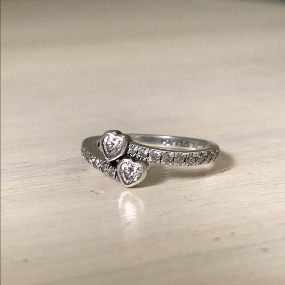 Pandora Two Sparkling Hearts Ring (Size 5.5) - Picture 4 of 4